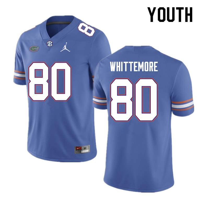 Youth NCAA Florida Gators Trent Whittemore #80 Stitched Authentic Nike Royal College Football Jersey HIN6365JM